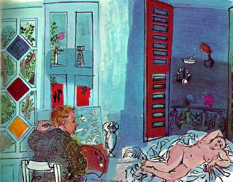 konstnaren och hans modell i ateljen i le havre, raoul dufy